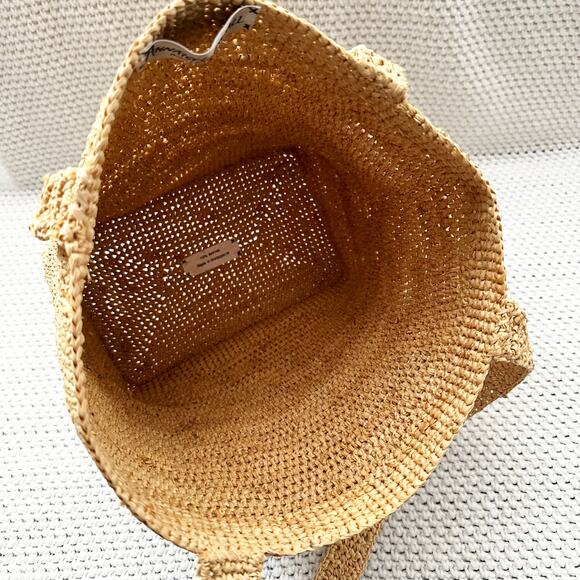 Annabel Ingall Australia Beige Tan Raffia Beach Shoulder Tote Capiz Shell Button - Picture 10 of 11